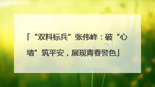 “双料标兵”张伟峰：破“心墙”筑平安，展现青春警色