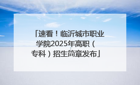 速看！临沂城市职业学院2025年高职（专科）招生简章发布